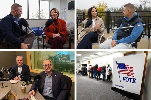 Four images show candidates and voting, discussions featured on Politics Friday.
