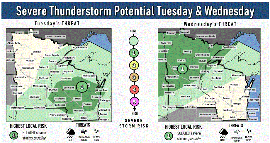 Severe weather outlooks for Tuesday and Wednesday