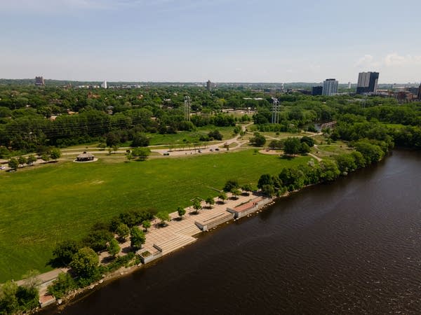 A view of Boom Island Park from an areal view.