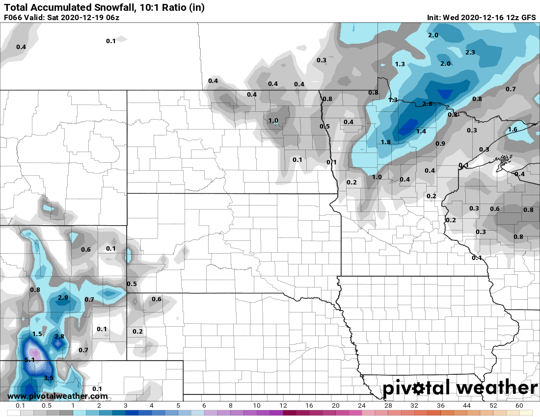 NOAA GFS snowfall output Friday