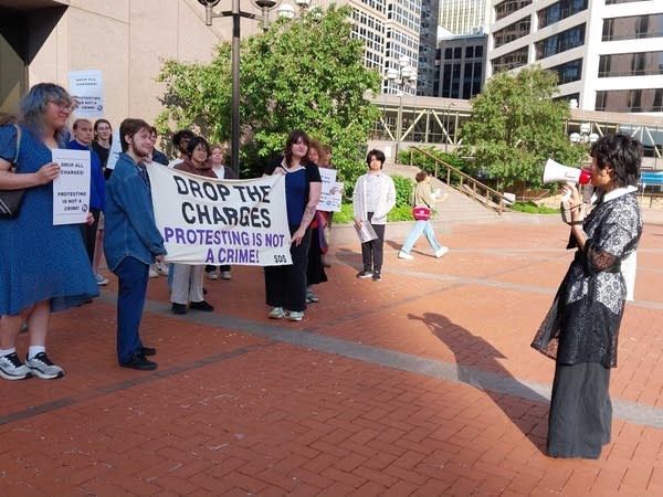 People rallying outside Hennepin County Government Center 