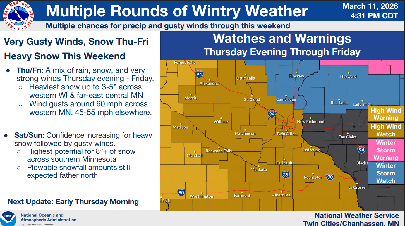 Storm parade: High winds, heavy snow north Thursday; bigger weekend storm possible