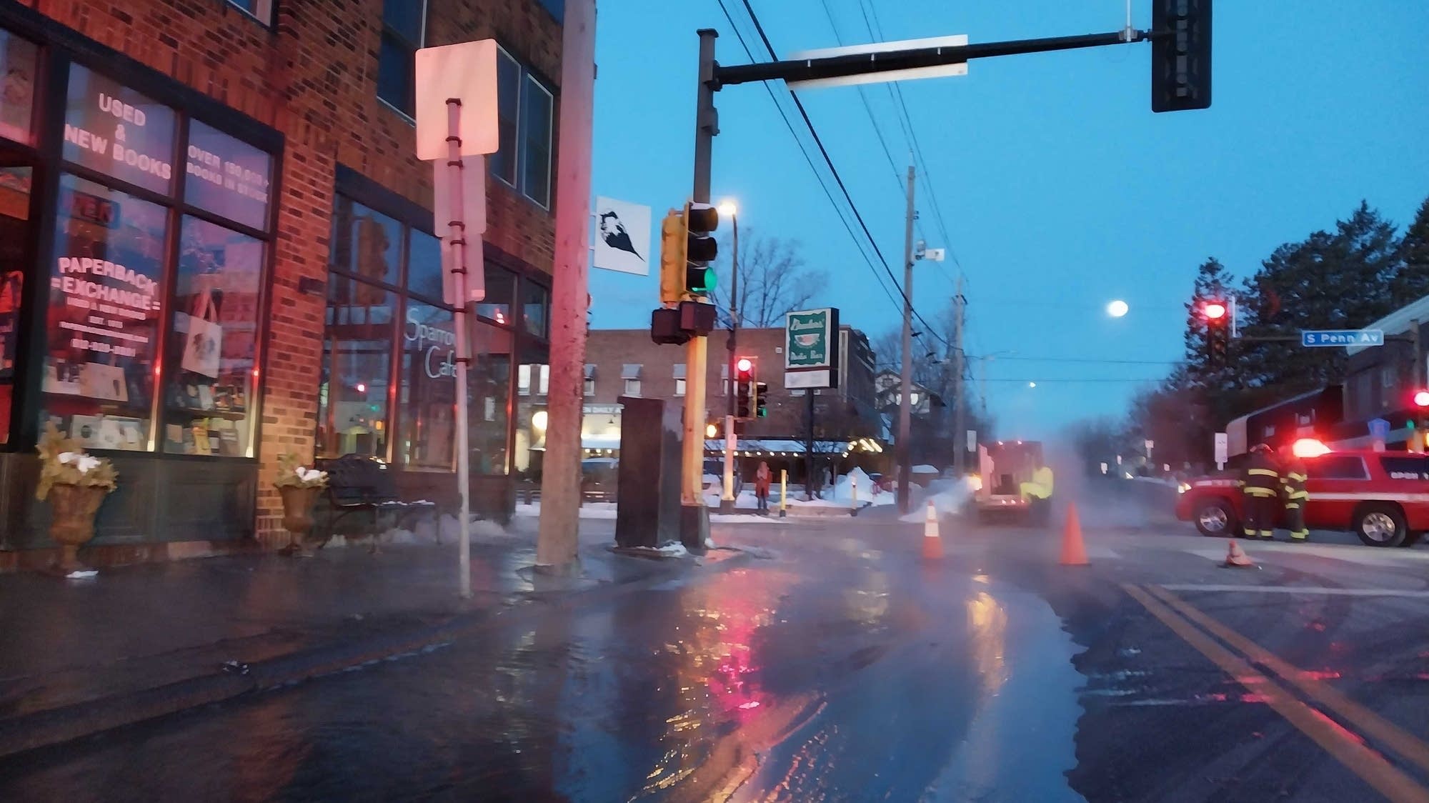 Water main break floods building, streets at busy south