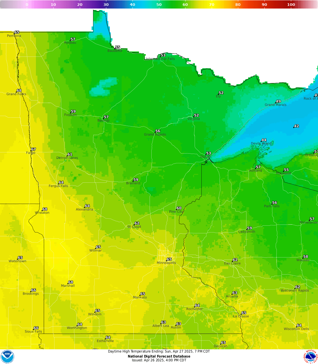 Highs for Sunday
