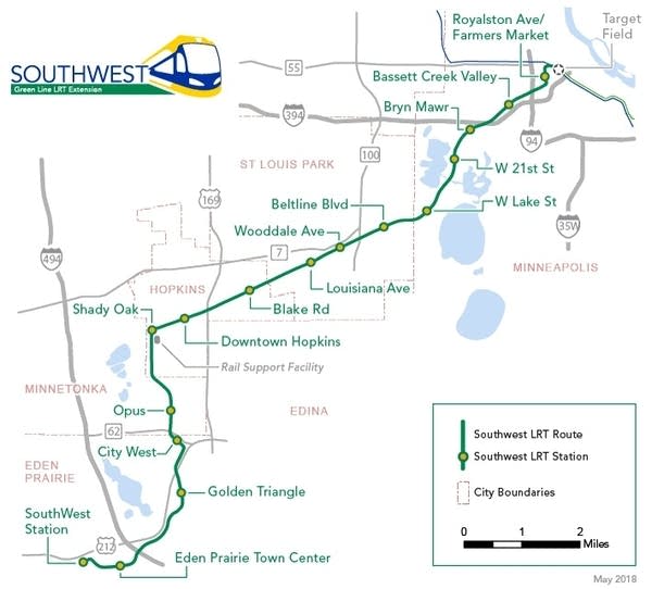 A map showing the new Green Line for the Metro Light Rail.