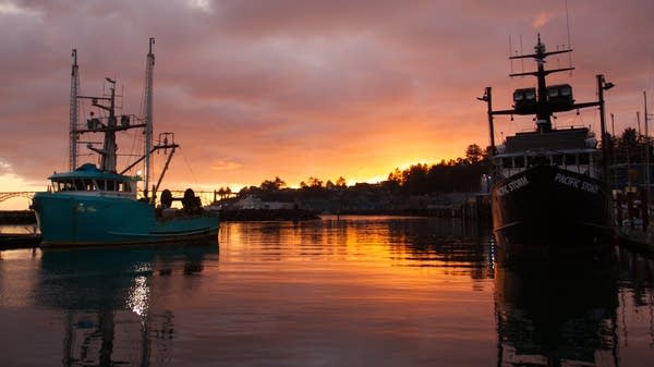 A sunset at Port of Newport Marina in Oregon.
