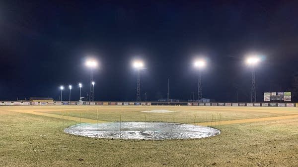 The lights at Nelson Field in Dawson, Minn.