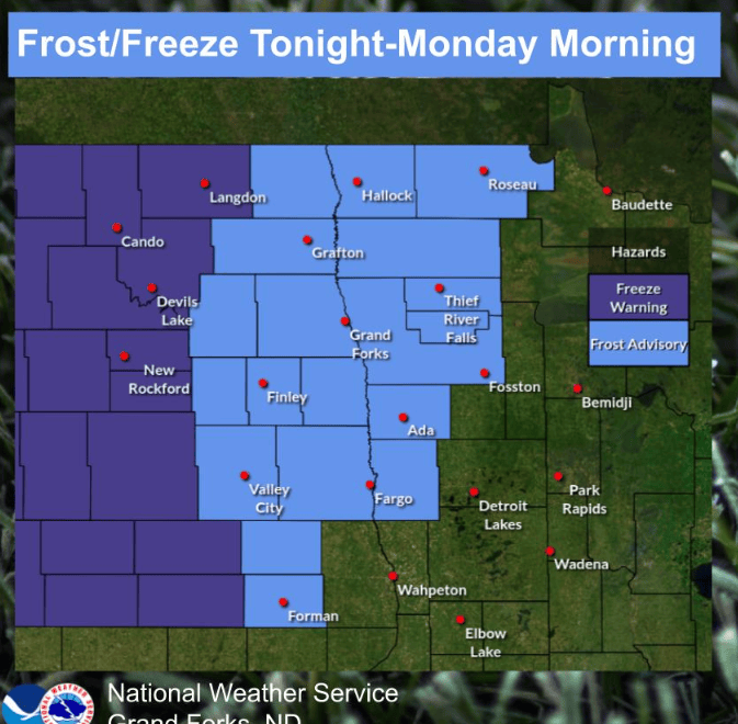 Frost advisory Monday midnight to 9 a.m.