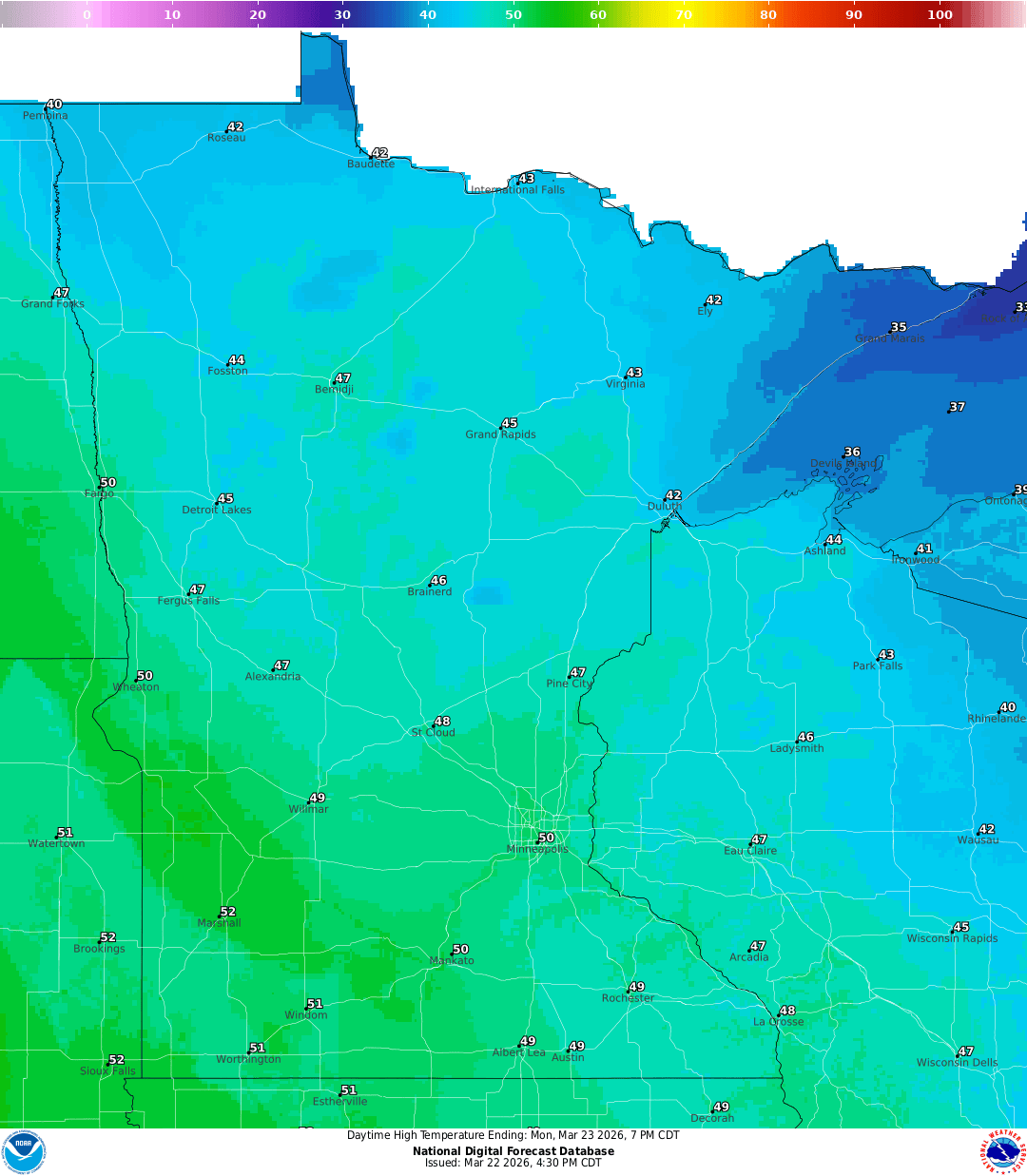 Highs for Monday