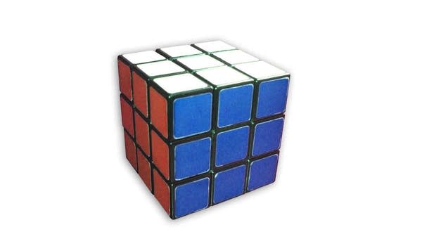 Solve Rubik's cube showing white top, red & blue sides