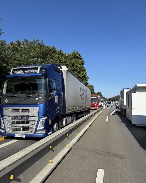 A long line of trucks