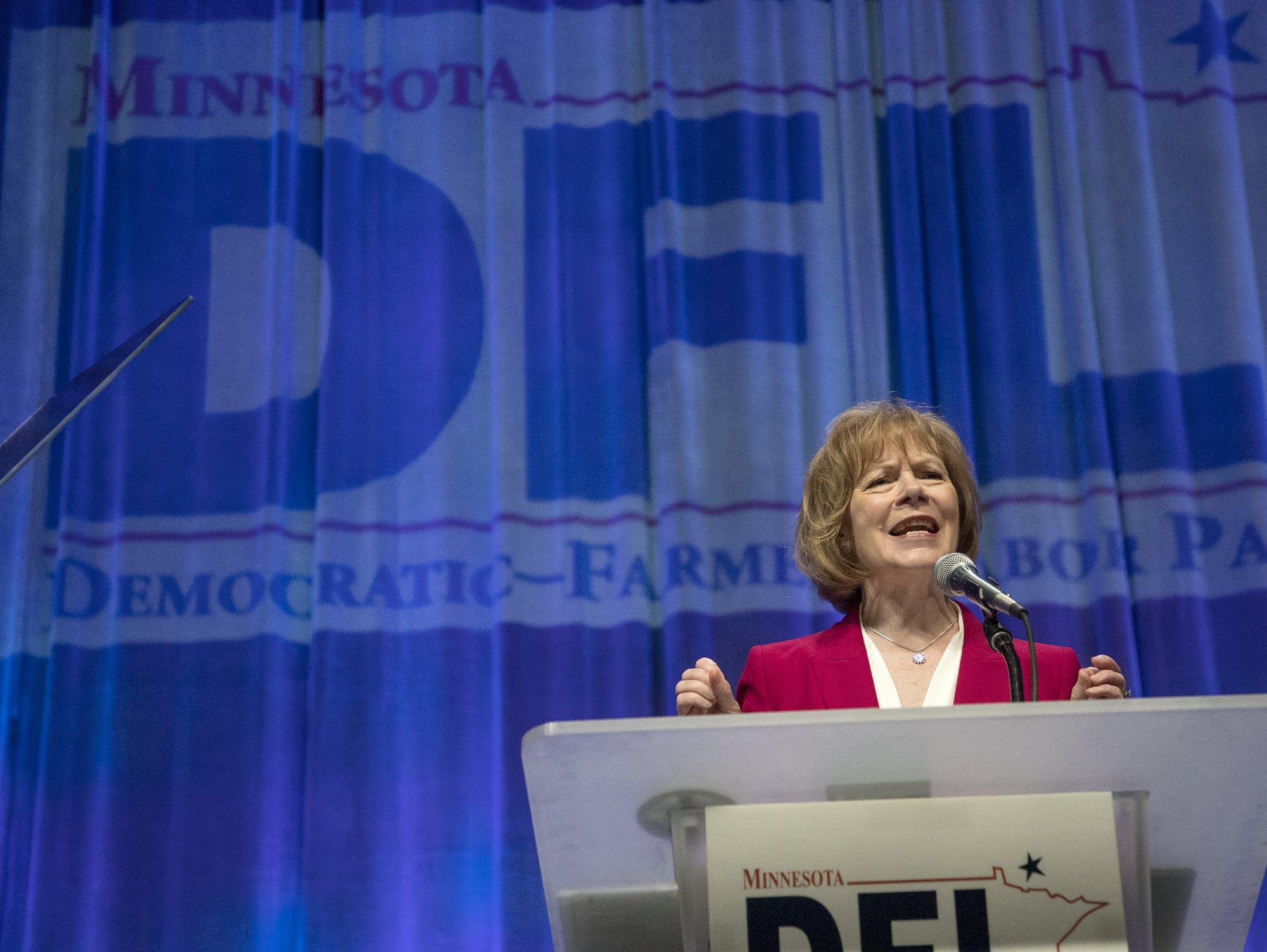 Tina Smith accepts the DFL nomination in June.