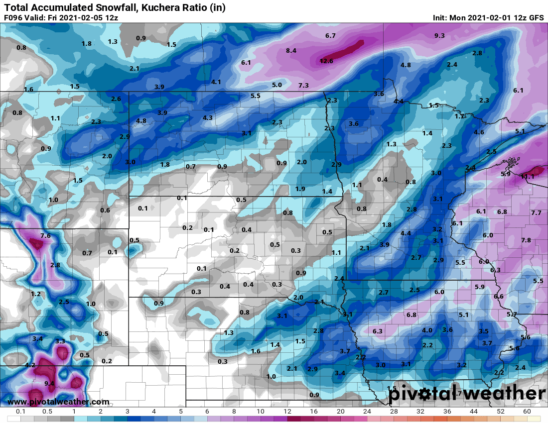 NOAA GFS snowfall output Friday