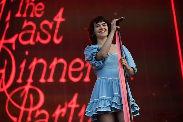 Abigail Morris of The Last Dinner Party performs during the 2026 Latitude Festival at Henham Park on July 24, 2026 in Southwold, England. This year, the festival is celebrating its 20th anniversary.
