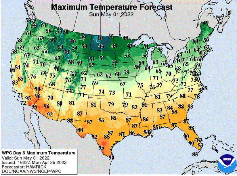 Forecast highs Sunday