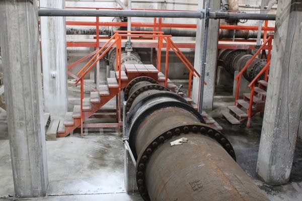 Pipes underneath the Minneapolis water treatment facility