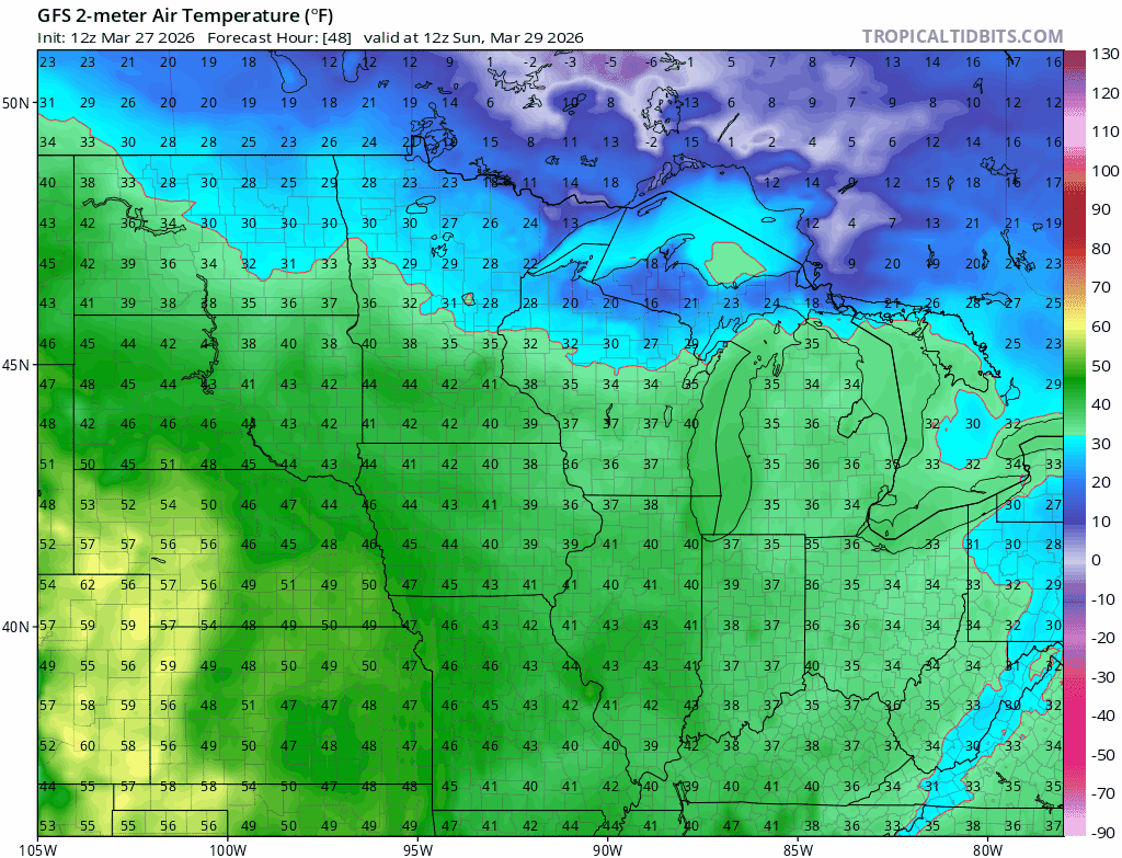 Temperatures Sunday and Monday