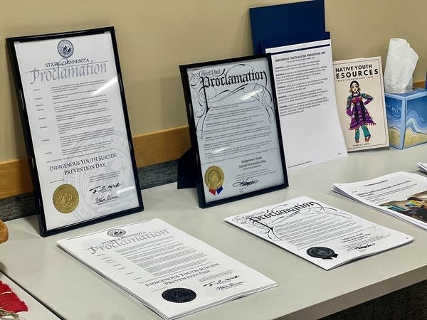Framed Indigenous Youth Suicide Prevention Day proclamations