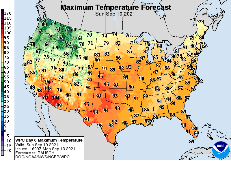 Forecast high temperatures Sunday