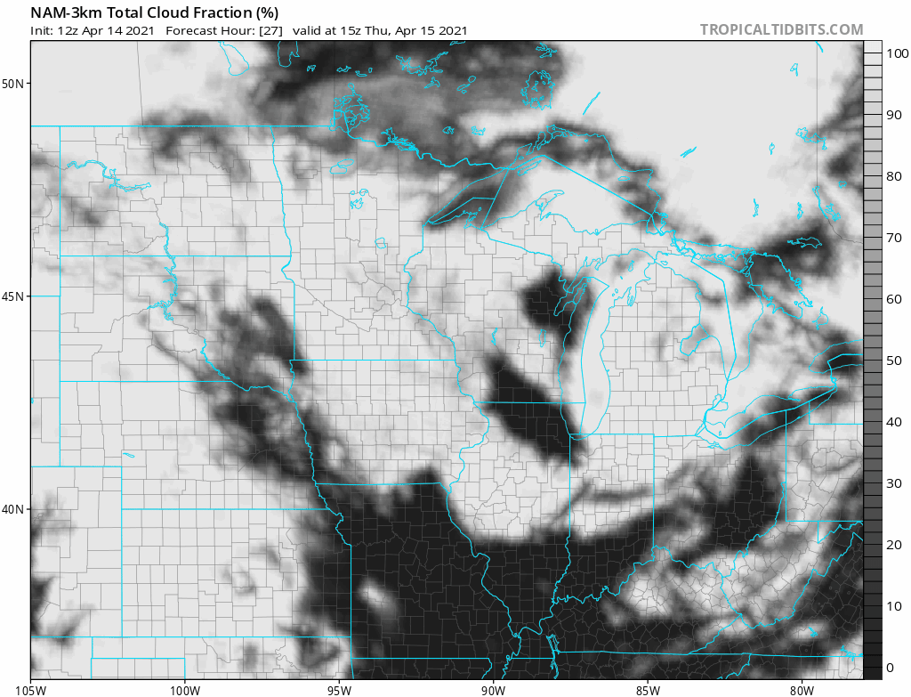 NOAA NAM 3 km model cloud cover output Thursday