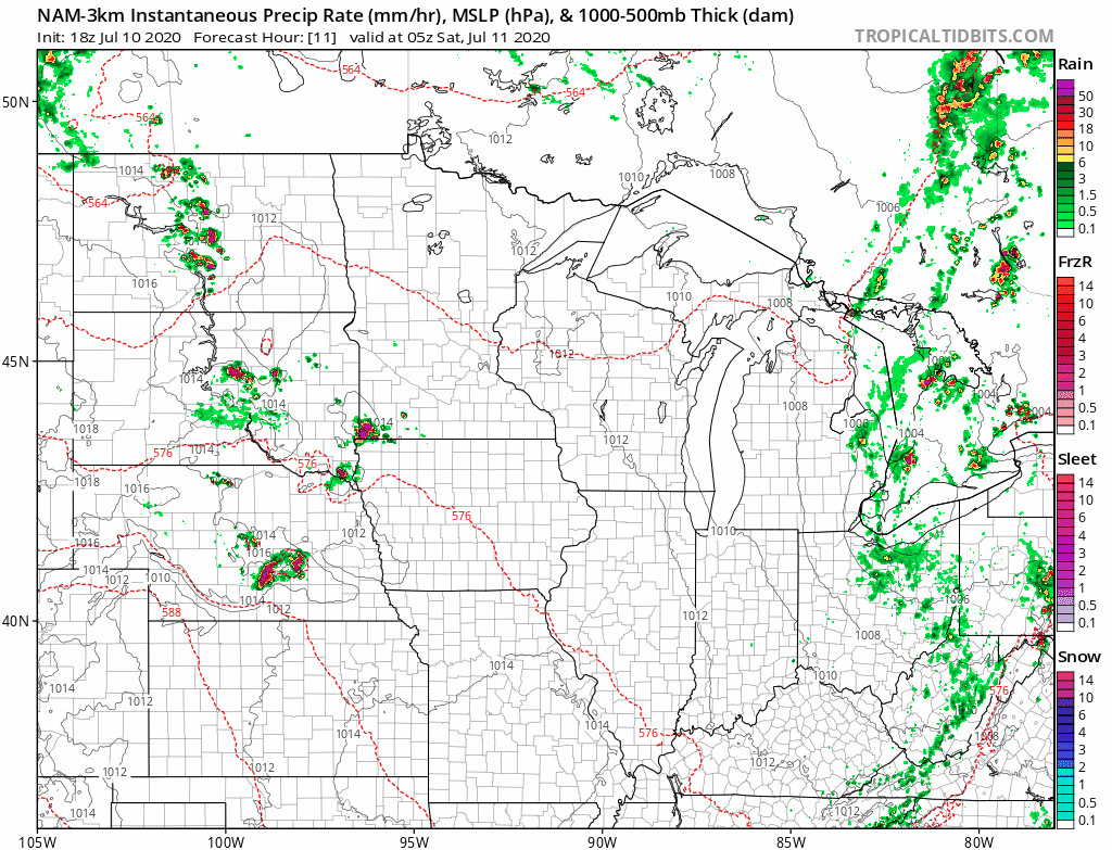 NOAA NAM 3 km model midnight to 4 pm Saturday
