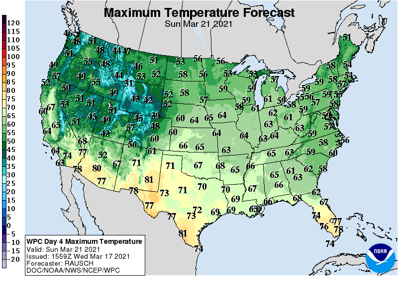 Forecast high temperatures Sunday