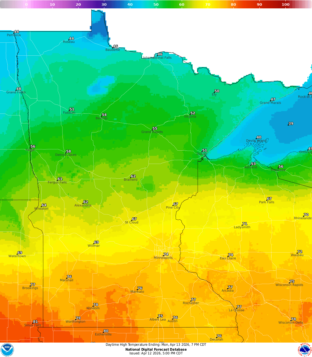 Highs for Monday