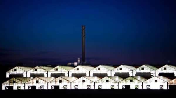 Images of Monsanto agribusiness greenhouses on top of a research building in St. Louis, Missouri, 