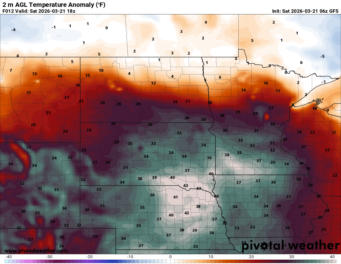 Temperature anomalies Saturday