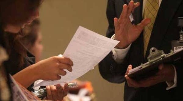 Job seekers attend a fob fair at the Hotel Pennsylvania in New York City.