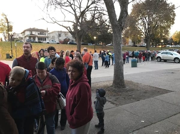 People in line to vote at Powderhorn Park