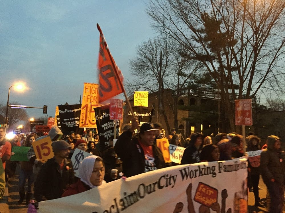 Demonstrators march