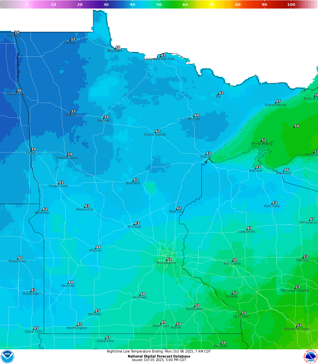 Lows for Sunday night