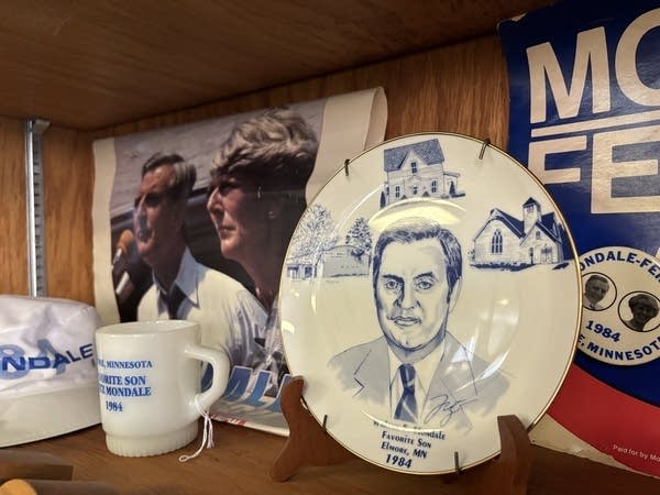 A display of items with Mondale's name and face.