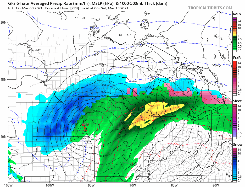 NOAA GFS model Friday and Saturday March 12-13