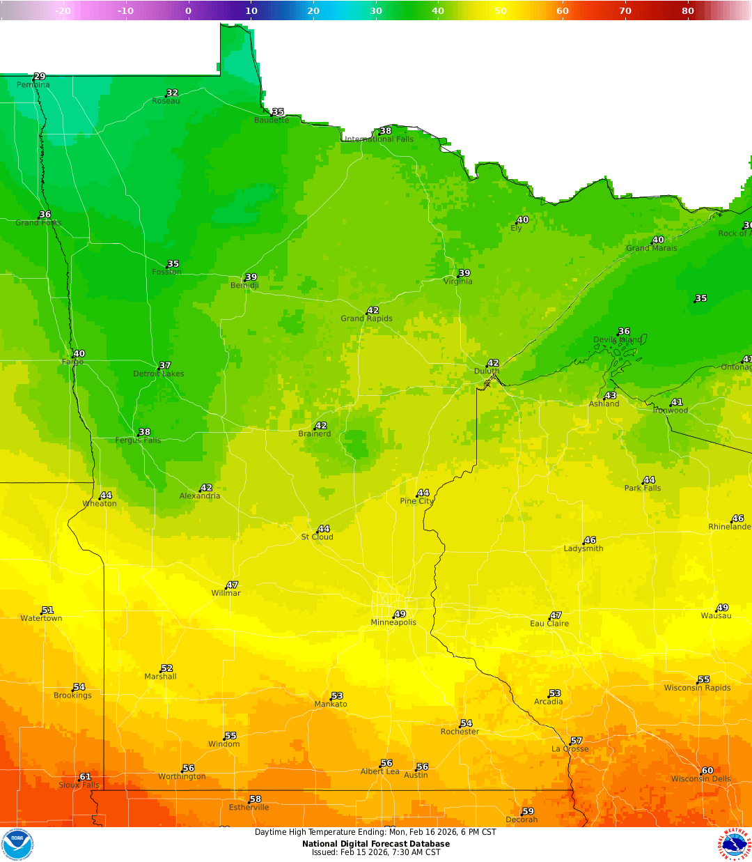 Highs for Monday