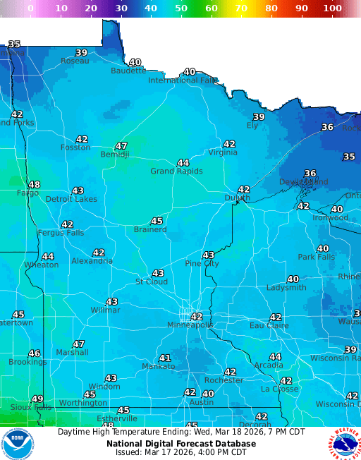 Forecast high temperatures Wednesday