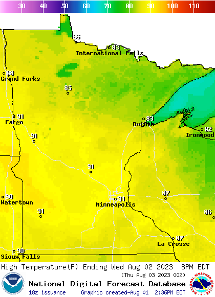 Forecast high temperatures Wednesday