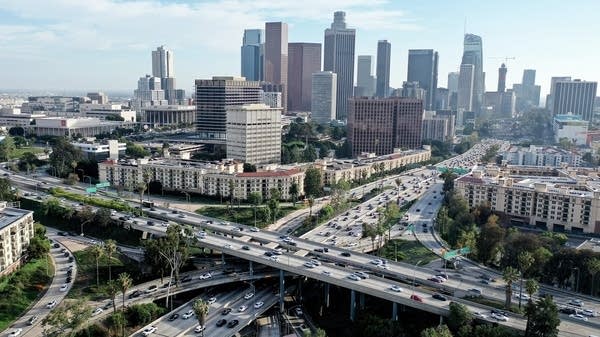 If Senate Bill 253 goes into effect, roughly 5,400 companies in California would have to disclose greenhouse gas emissions generated by themselves, their suppliers, suppliers’ suppliers and consumers. Above, downtown Los Angeles.
