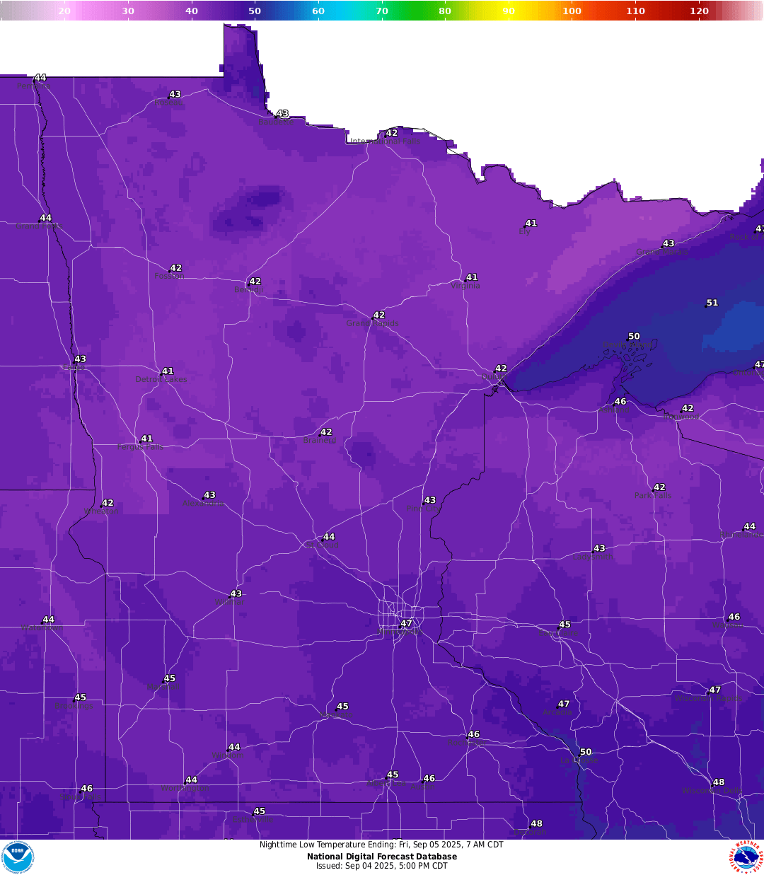 Lows for Thursday night