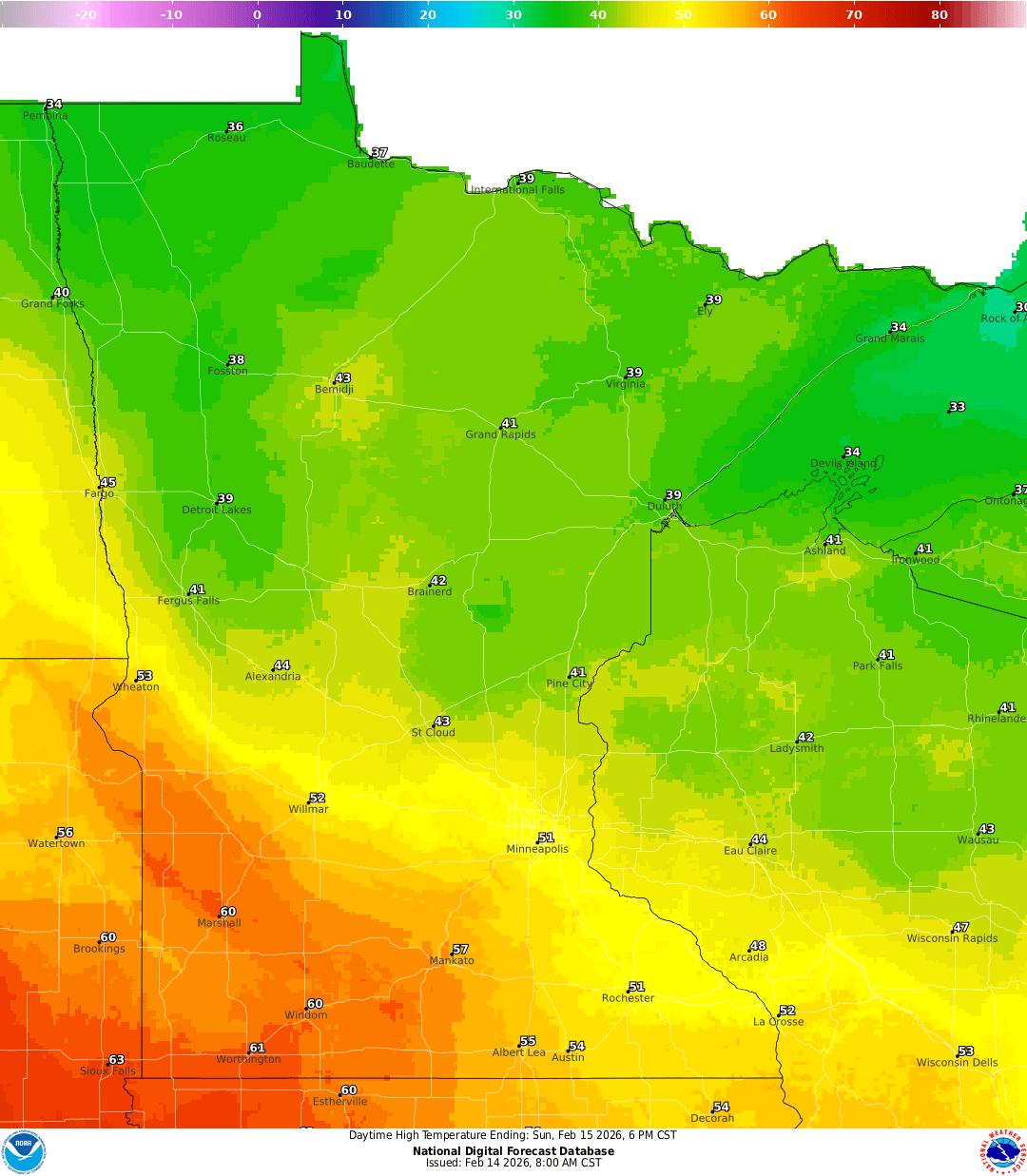 Highs for Sunday