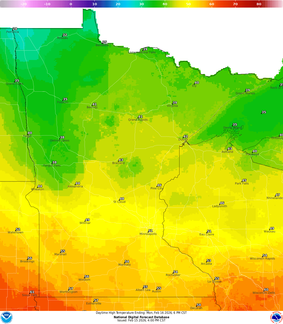 Highs for Monday