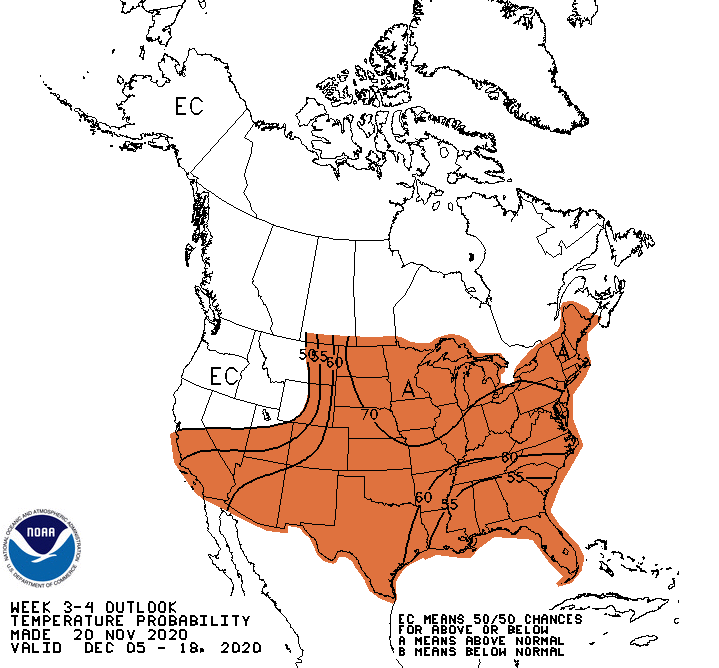NOAA week 3 and 4 temperature outlook