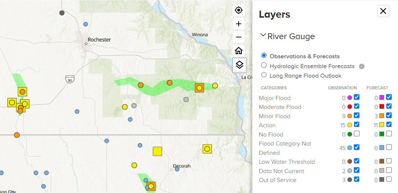 River observations and flooding forecast
