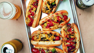 Fancy Hot Dogs with Fried Leeks and Sauerkraut