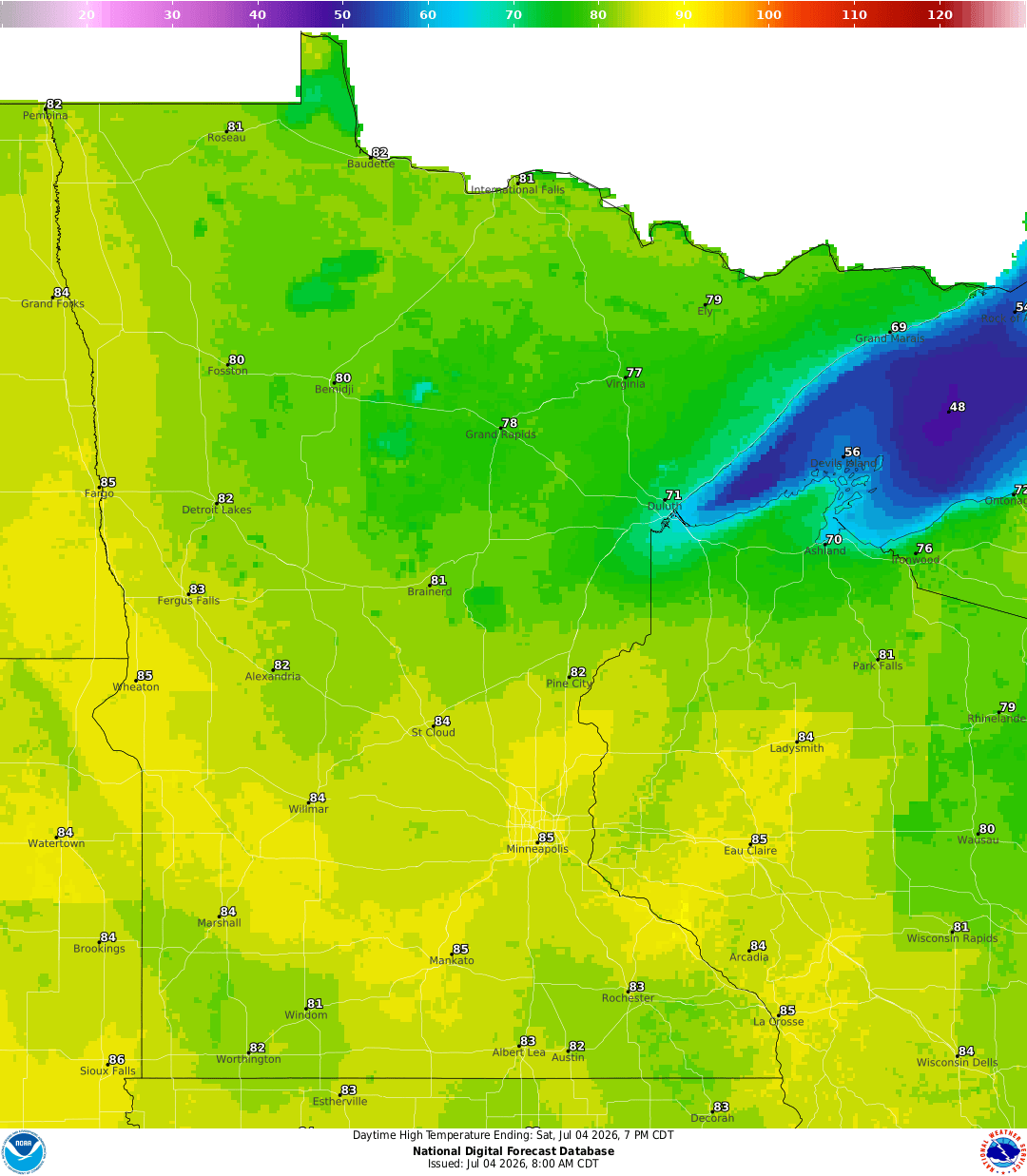 Highs for Saturday