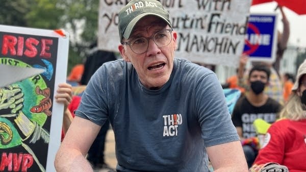 Bill McKibben at a fossil fuel protest.