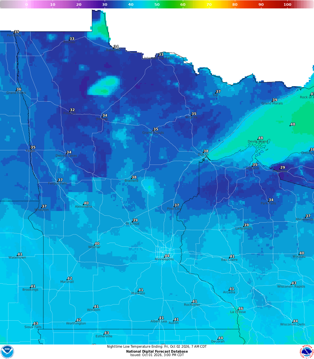 Lows for Thursday night