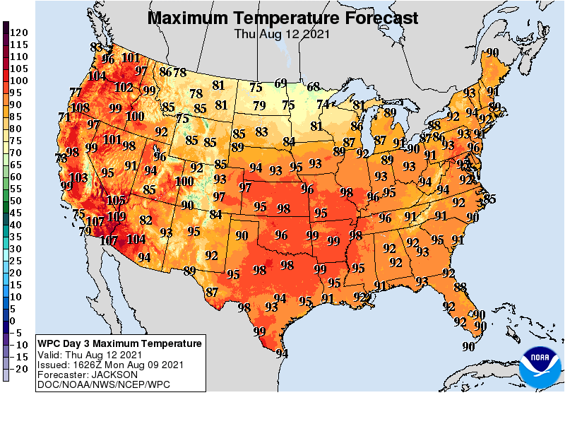 Forecast high temperatures Thursday