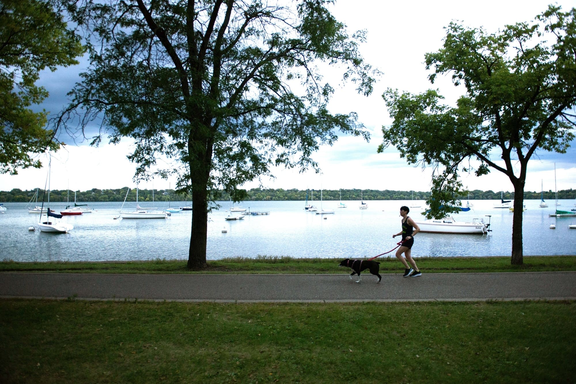 Brady Gervais runs around Lake Harriet.